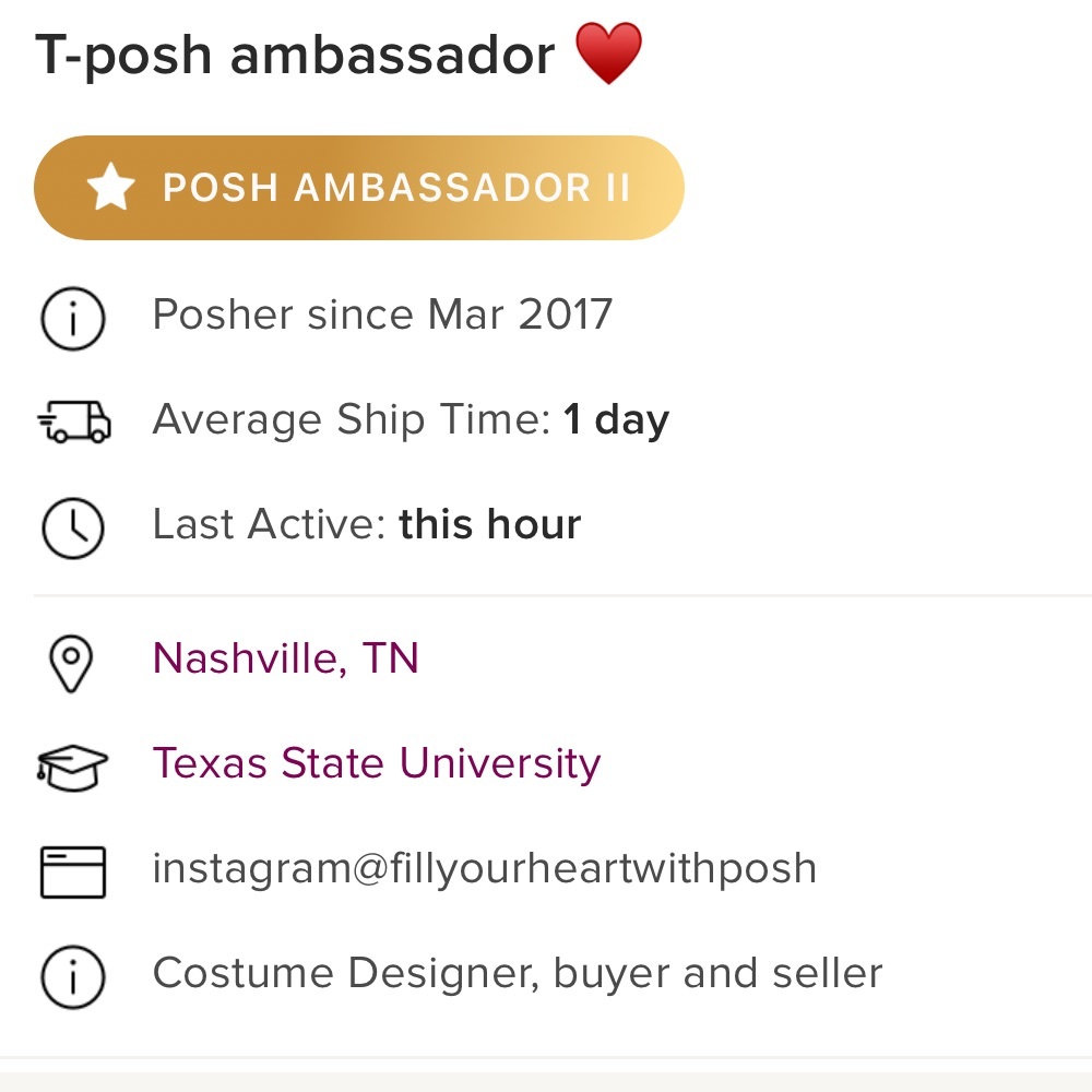 Meet your Posher Fill your heart. T Posh Ambassador 5 star Costume Designer